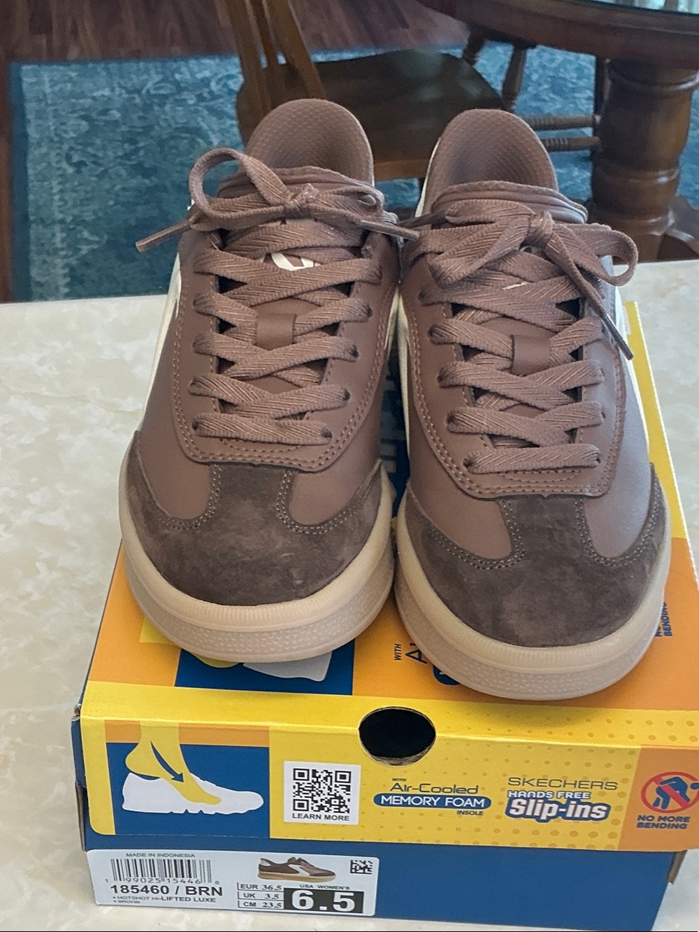 Skechers Women’s Brown Suede-Textile Lace-Up Sneakers